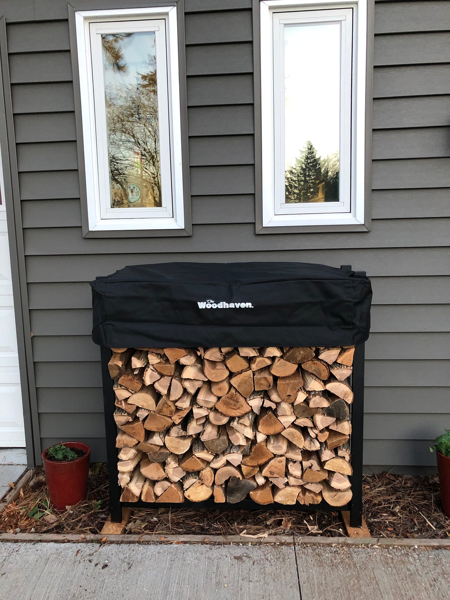 OneLogFire's 4' Firewood Rack With Black Cover, Includes 1/2 Face Cord Of Mixed Kiln-Dried Firewood Free Local Minnesota Delivery And Set-Up